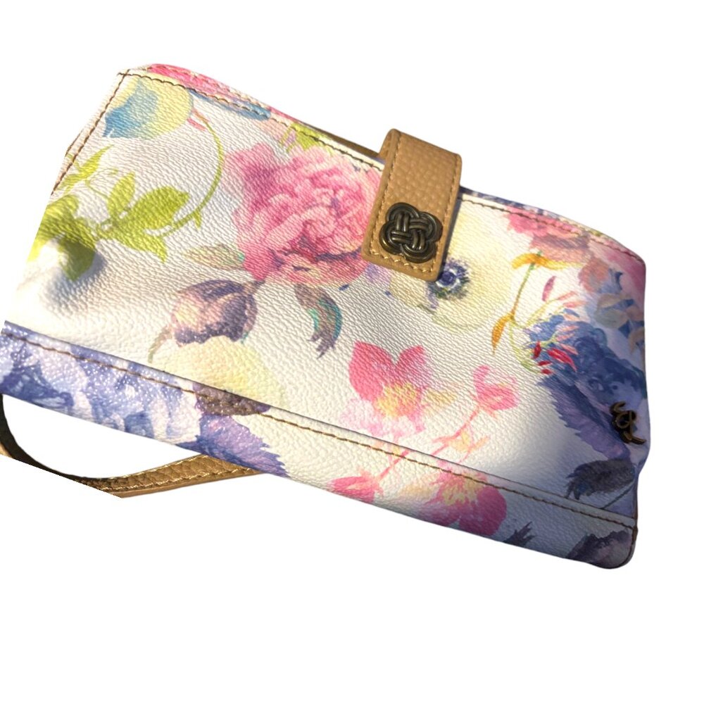 Elliott Lucca Large Phone Wristlet Wallet Crossbody‎ White Floral - Picture 2 of 11
